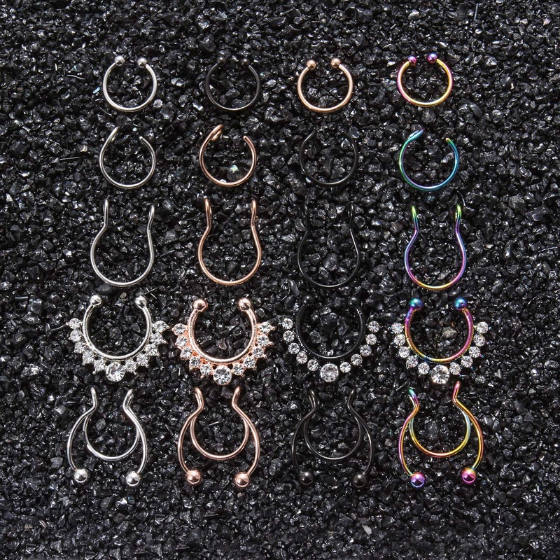 SCERRING Fake Septum Nose Hoop Rings Stainless Steel, Lip, Ear & Nose Ring, Non Piercing Clip On Nose Rings, Body Piercing Jewelry 20PCS Mix Color 1# - Image 5